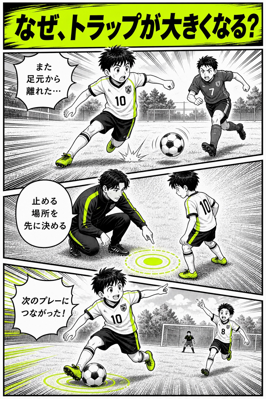 トラップが大きくなる原因を描いた3コマ漫画